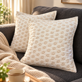 Surkhi Jaipur Hand Block Printed Cotton Cushion Cover – Ivory Beige Floral, Set of 2