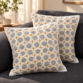 Surkhi Jaipur Hand Block Print Cotton Cushion Cover – Mustard Grey Geometric, Set of 2