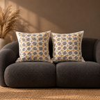 Surkhi Jaipur Hand Block Print Cotton Cushion Cover – Mustard Grey Geometric, Set of 2