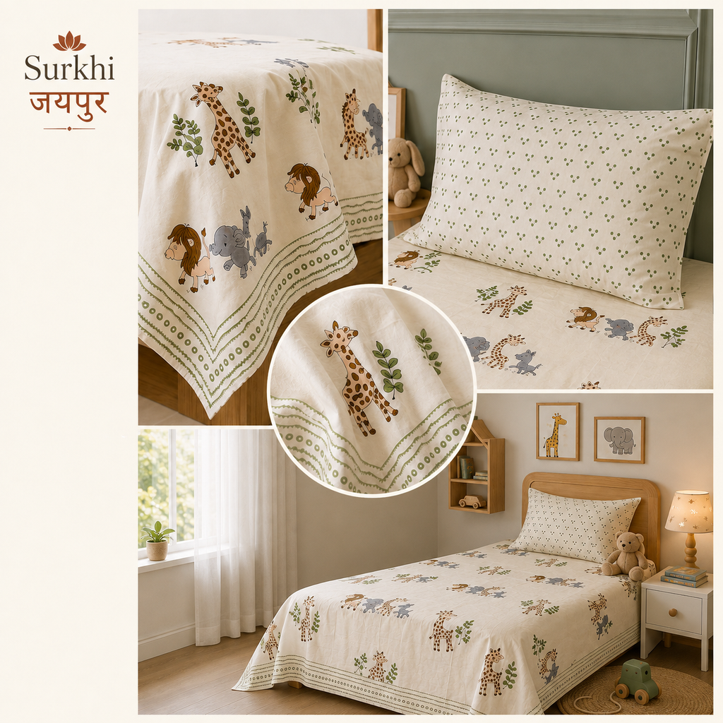 Surkhi Jaipur Safari Trails Kids Cotton Bedsheet Set – King