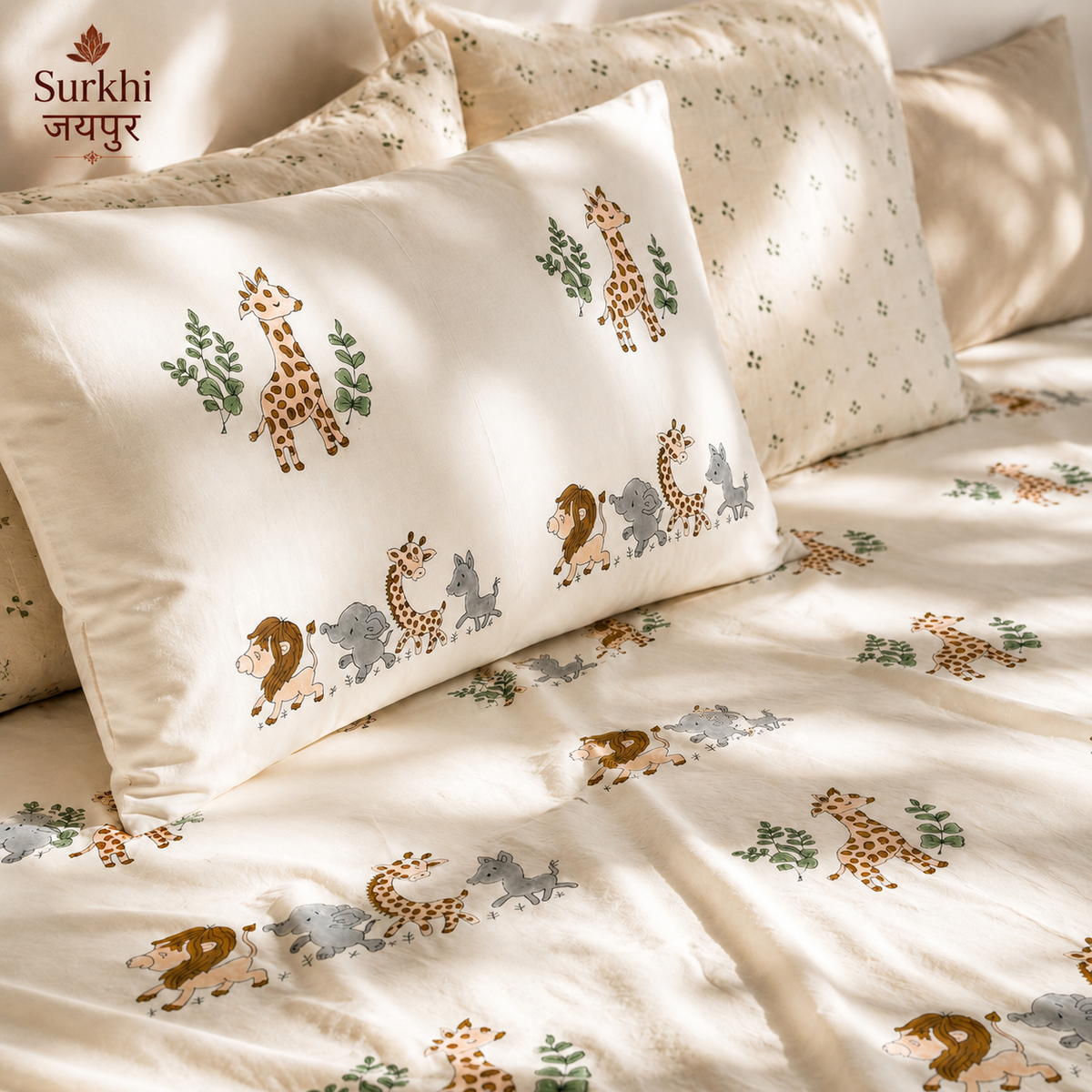 Surkhi Jaipur Safari Trails Kids Cotton Bedsheet Set – King