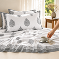 Surkhi Jaipur Hand Block Print Paisley Ash Cotton Bedsheet – King