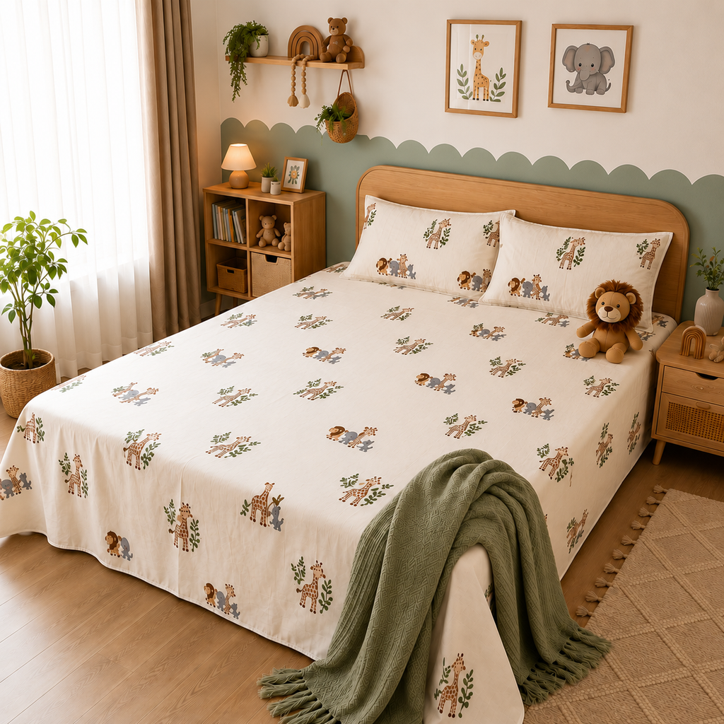 Surkhi Jaipur Safari Trails Kids Cotton Bedsheet Set – King
