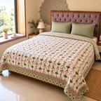Surkhi Jaipur Hand Block Print Cotton Rajai – Pink Lotus Floral, King