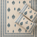 Surkhi Jaipur Hand Block Print Cotton Quilt – Ivory Blue Floral, King