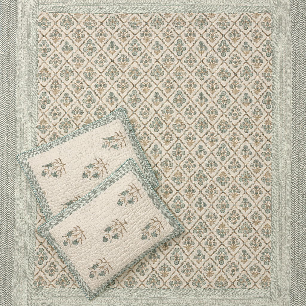 Sage Trellis Floral AC Quilt (Set) — King 108x108