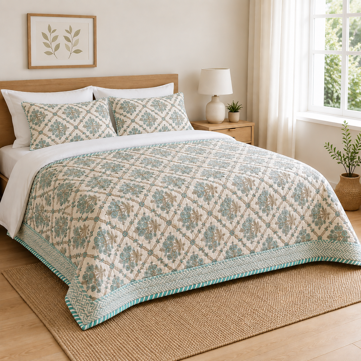 Sage Trellis Floral AC Quilt (Set) — King 108x108
