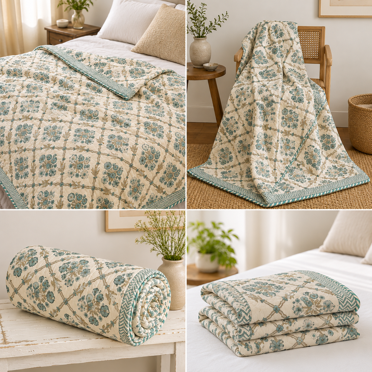 Sage Trellis Floral AC Quilt (Set) — King 108x108