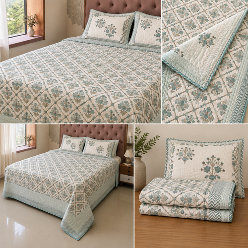 Sage Trellis Floral AC Quilt (Set) — King 108x108