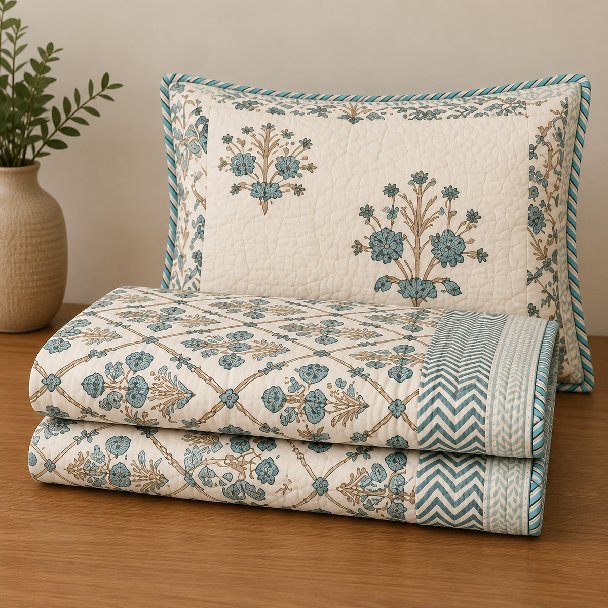 Sage Trellis Floral AC Quilt (Set) — King 108x108