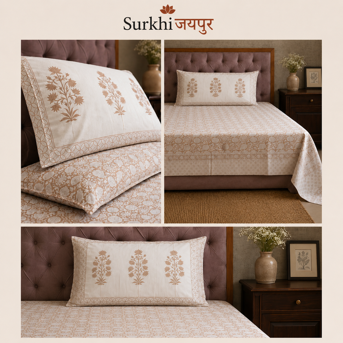 Surkhi Jaipur Hand Block Print Kamal Trails Cotton Bedsheet – King