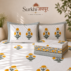 Surkhi Jaipur Hand Block Print Cotton Bedsheet – Marigold Floral, King