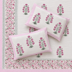 Surkhi Jaipur Hand Block Print Gulabi Bloom Cotton Bedsheet – King