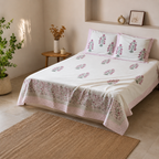 Surkhi Jaipur Hand Block Print Gulabi Bloom Cotton Bedsheet – King