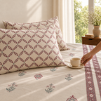 Surkhi Jaipur Hand Block Print Cotton Bedsheet – Ivory Floral, King (108x108 in)