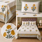 Surkhi Jaipur Hand Block Print Cotton Bedsheet – Marigold Floral, King