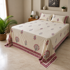 Surkhi Jaipur Hand Block Print Cotton Bedsheet – Ivory Floral, King (108x108 in)