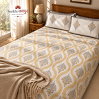 Surkhi Jaipur Hand Block Print Cotton Bedsheet – Mustard Floral Trellis, King