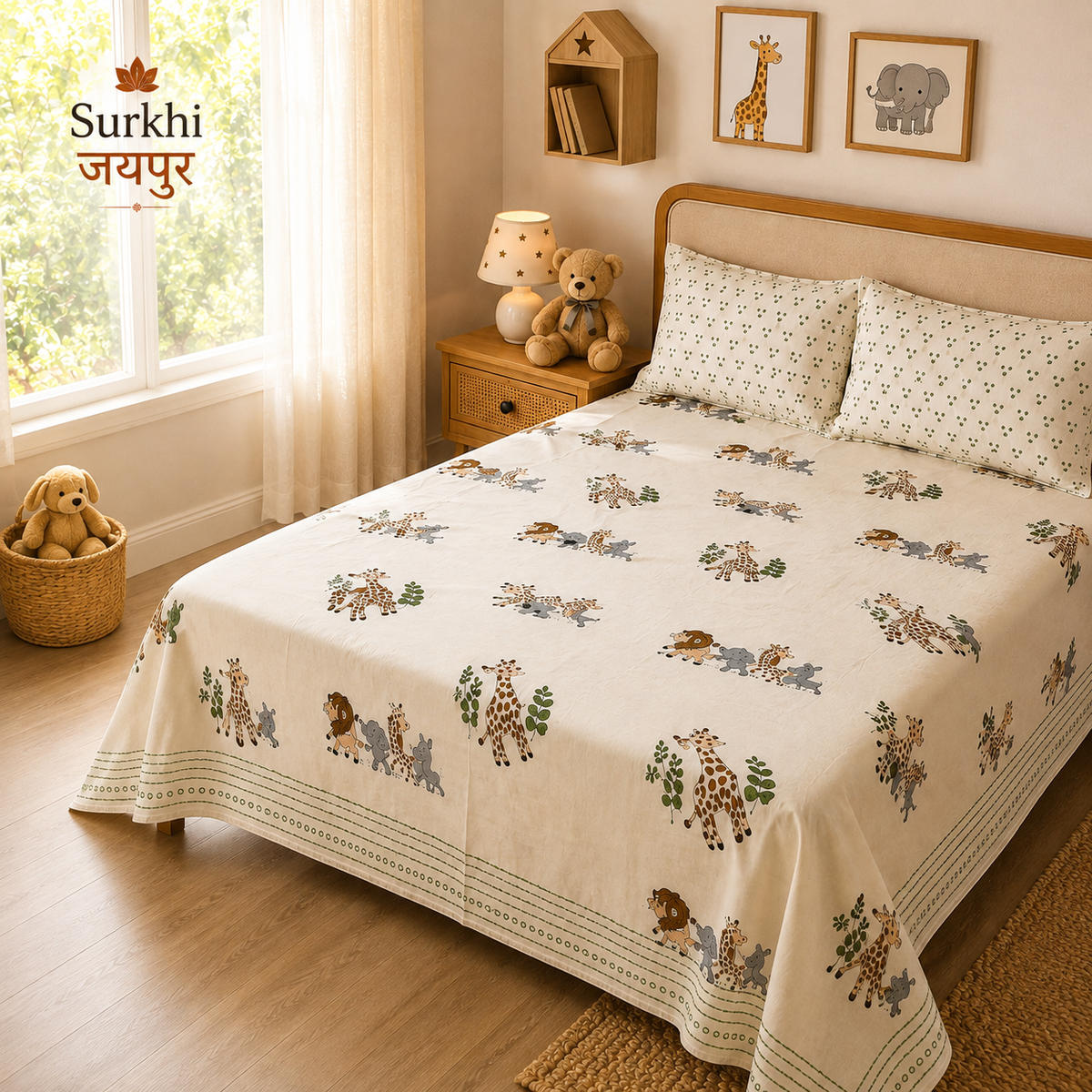 Surkhi Jaipur Safari Trails Kids Cotton Bedsheet Set – King