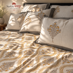 Surkhi Jaipur Hand Block Print Cotton Bedsheet – Mustard Floral Trellis, King