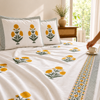 Surkhi Jaipur Hand Block Print Cotton Bedsheet – Marigold Floral, King