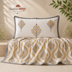 Surkhi Jaipur Hand Block Print Cotton Bedsheet – Mustard Floral Trellis, King