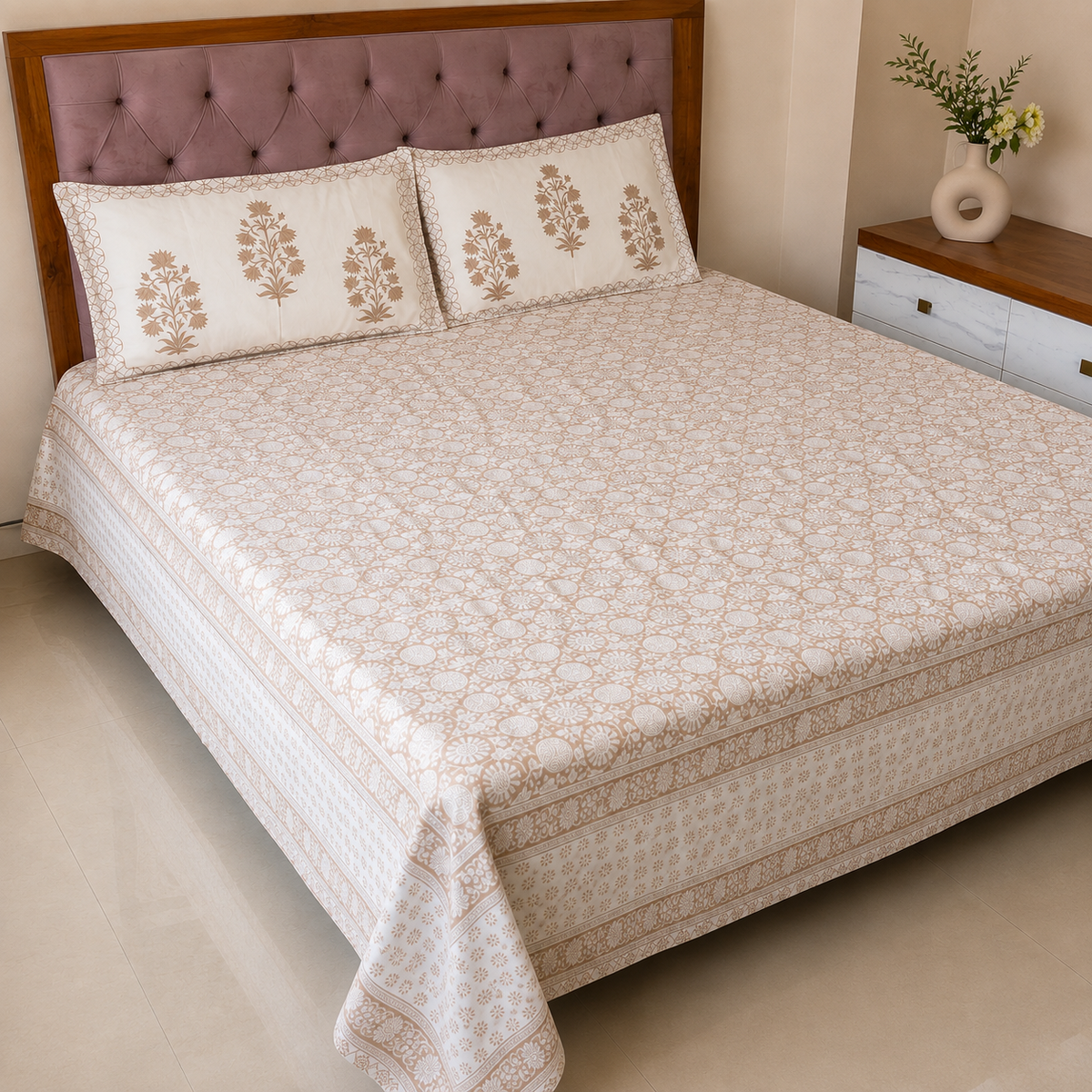 Surkhi Jaipur Hand Block Print Kamal Trails Cotton Bedsheet – King