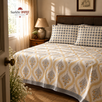 Surkhi Jaipur Hand Block Print Cotton Bedsheet – Mustard Floral Trellis, King