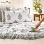 Surkhi Jaipur Hand Block Print Paisley Ash Cotton Bedsheet – King