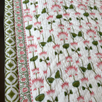 Surkhi Jaipur Hand Block Print Cotton Rajai – Pink Lotus Floral, King