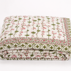 Surkhi Jaipur Hand Block Print Cotton Rajai – Pink Lotus Floral, King